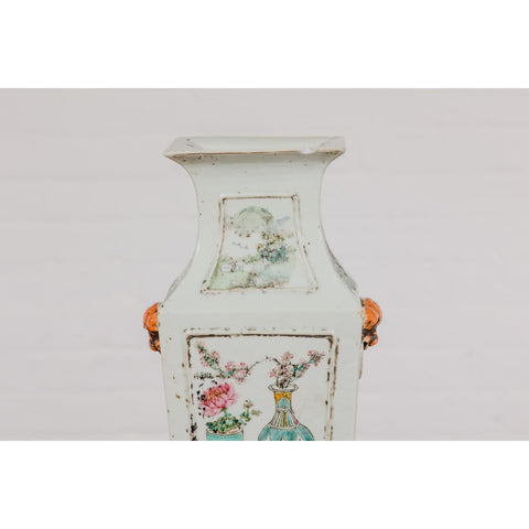 Qing Dynasty White Porcelain Vase with Painted Flowers, Objects and Calligraphy-YN7910-4. Asian & Chinese Furniture, Art, Antiques, Vintage Home Décor for sale at FEA Home
