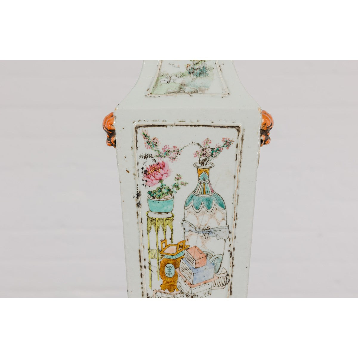Qing Dynasty White Porcelain Vase with Painted Flowers, Objects and Calligraphy-5. Asian &amp; Chinese Furniture, Art, Antiques, Vintage Home Décor for sale at FEA Home