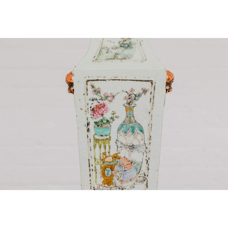 Qing Dynasty White Porcelain Vase with Painted Flowers, Objects and Calligraphy-YN7910-5. Asian & Chinese Furniture, Art, Antiques, Vintage Home Décor for sale at FEA Home