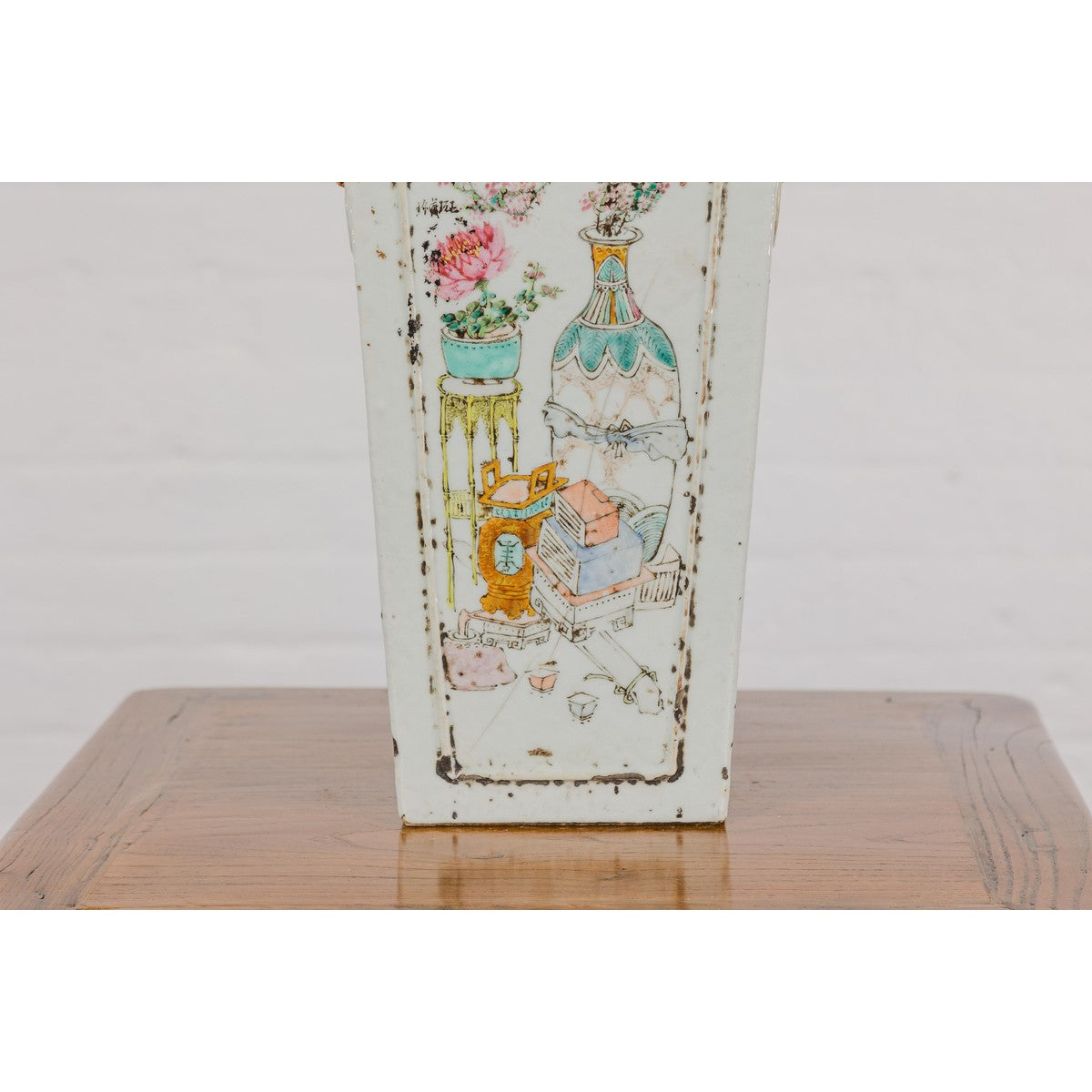 Qing Dynasty White Porcelain Vase with Painted Flowers, Objects and Calligraphy-6. Asian &amp; Chinese Furniture, Art, Antiques, Vintage Home Décor for sale at FEA Home