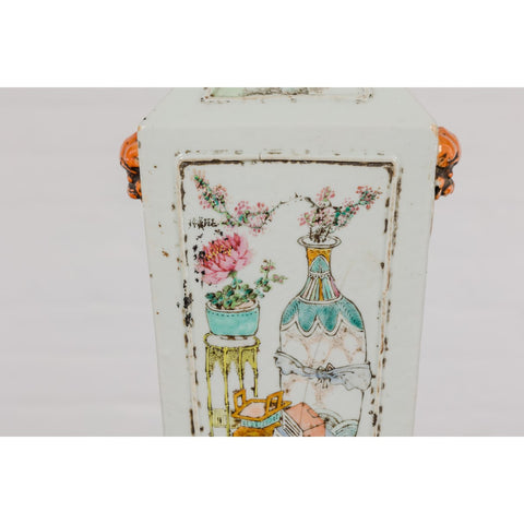Qing Dynasty White Porcelain Vase with Painted Flowers, Objects and Calligraphy-YN7910-7. Asian & Chinese Furniture, Art, Antiques, Vintage Home Décor for sale at FEA Home