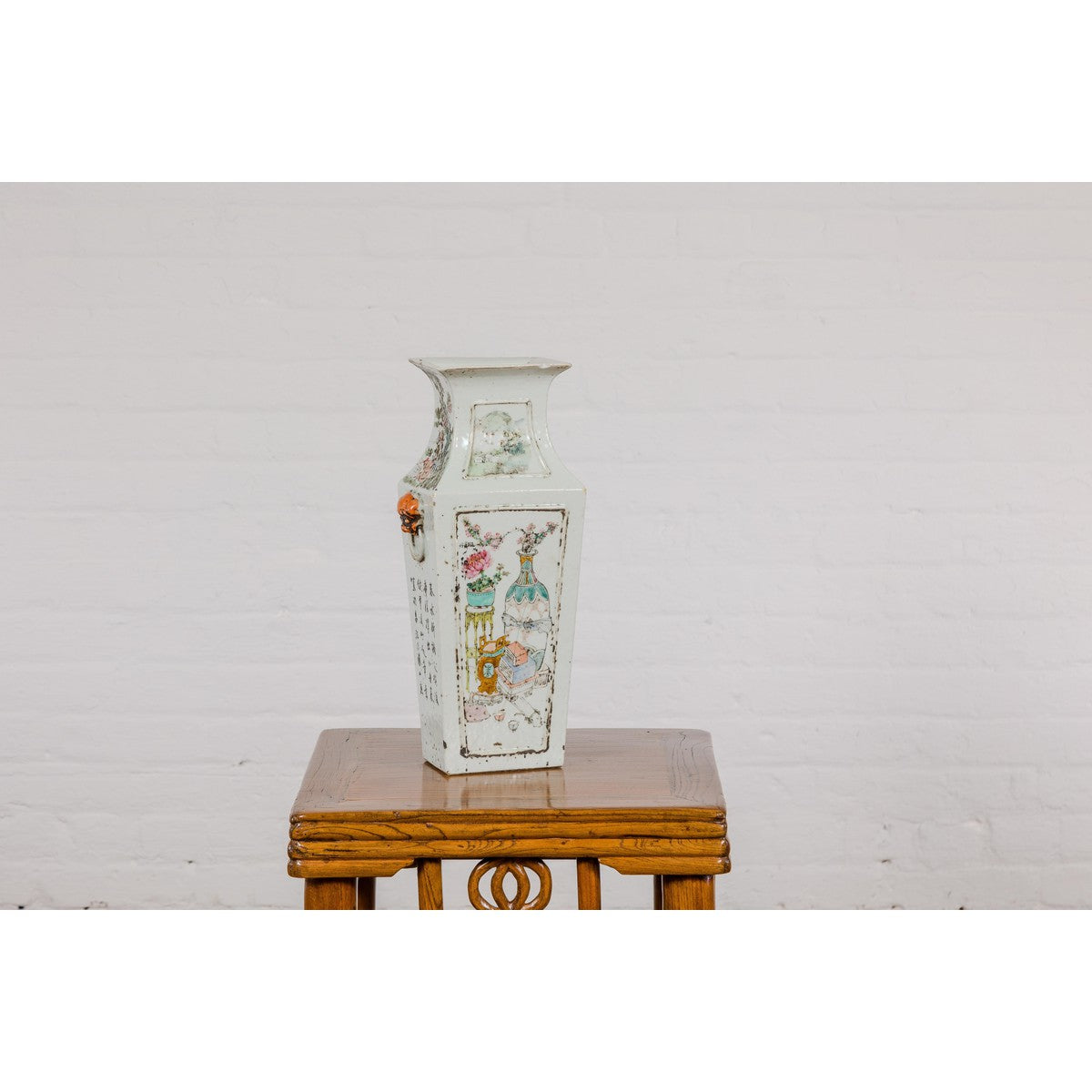 Qing Dynasty White Porcelain Vase with Painted Flowers, Objects and Calligraphy-8. Asian &amp; Chinese Furniture, Art, Antiques, Vintage Home Décor for sale at FEA Home