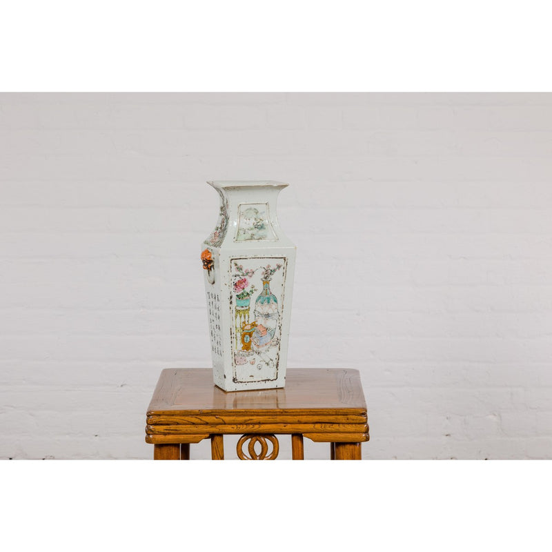 Qing Dynasty White Porcelain Vase with Painted Flowers, Objects and Calligraphy-YN7910-8. Asian & Chinese Furniture, Art, Antiques, Vintage Home Décor for sale at FEA Home