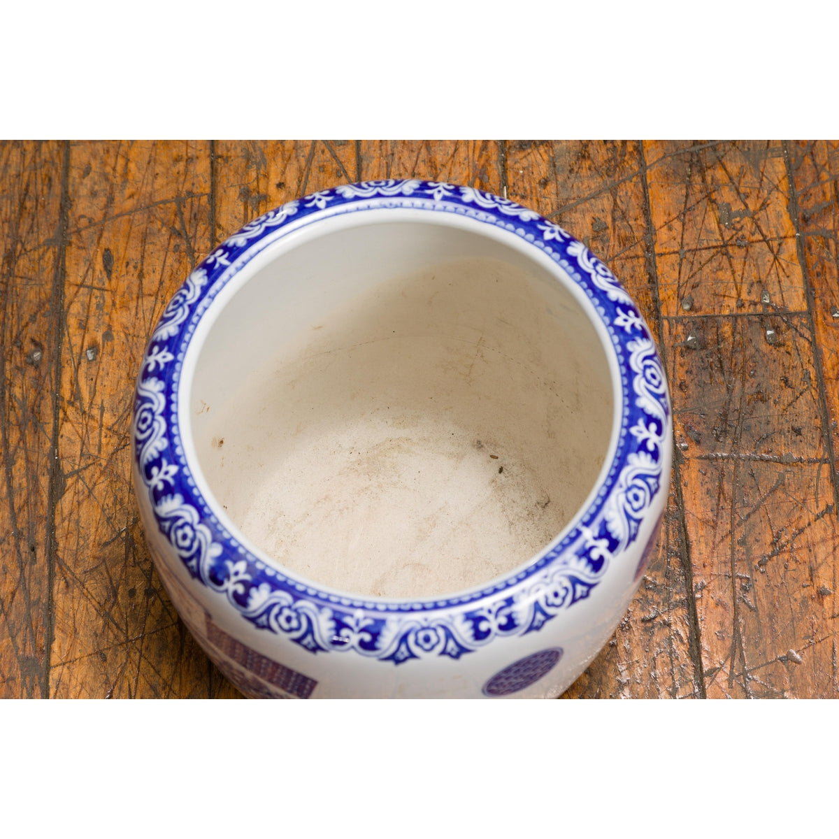 Blue and White Porcelain Planter with Hand Painted Landscape-14. Asian &amp; Chinese Furniture, Art, Antiques, Vintage Home Décor for sale at FEA Home