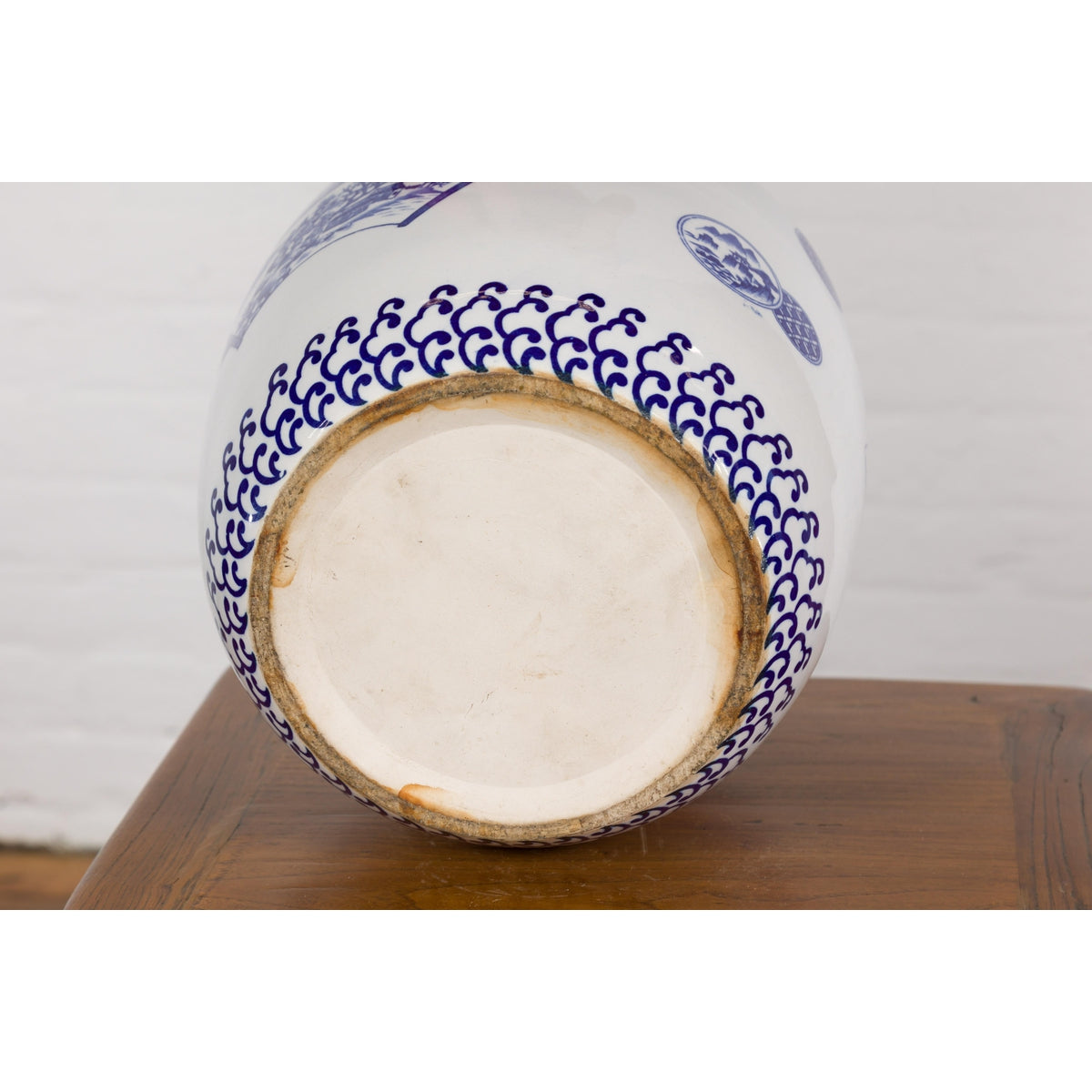 Blue and White Porcelain Planter with Hand Painted Landscape-15. Asian &amp; Chinese Furniture, Art, Antiques, Vintage Home Décor for sale at FEA Home