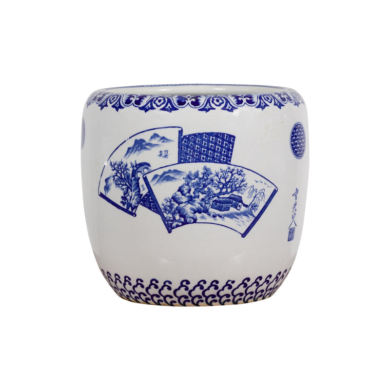Blue and White Porcelain Planter with Hand Painted Landscape-YN7913-16. Asian & Chinese Furniture, Art, Antiques, Vintage Home Décor for sale at FEA Home