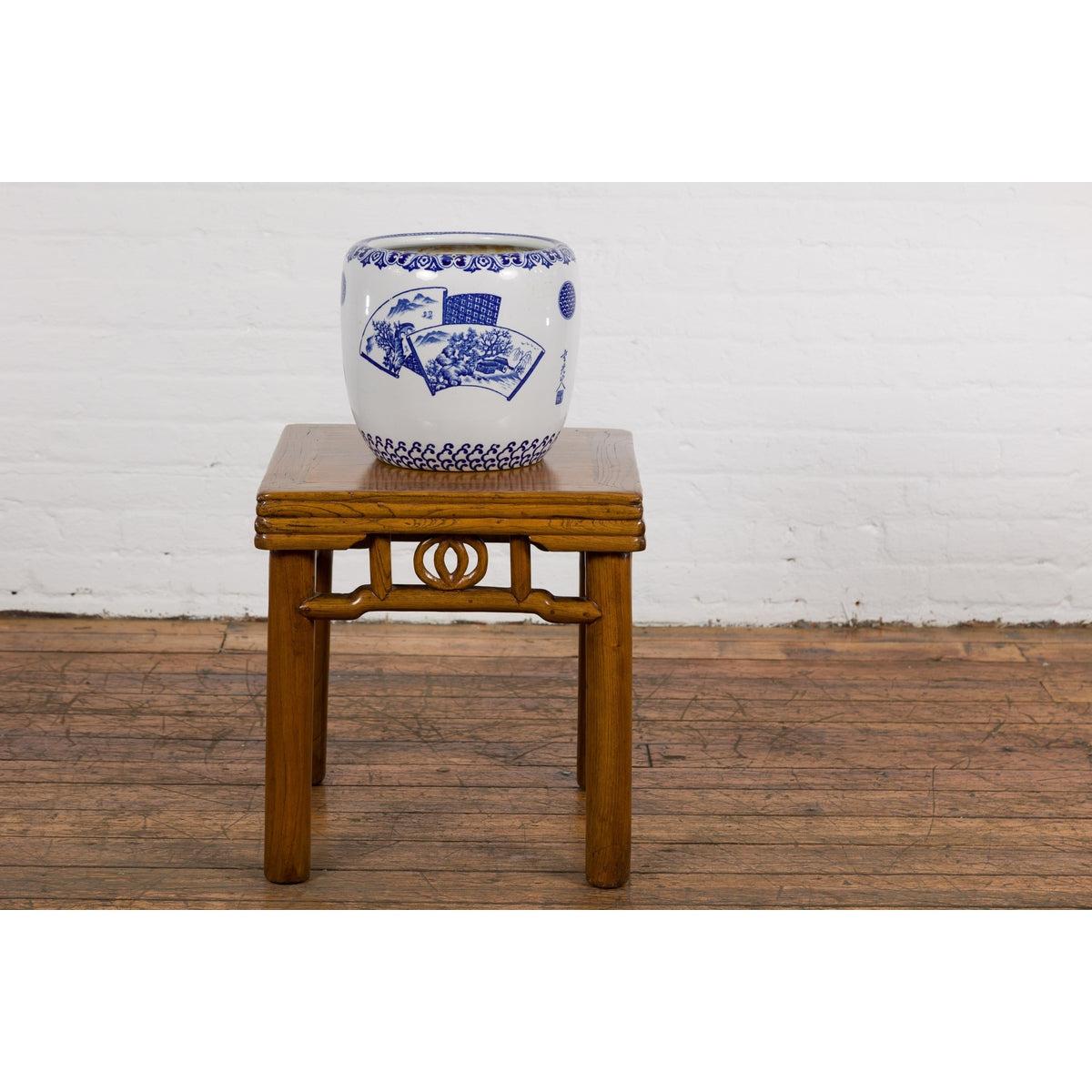 Blue and White Porcelain Planter with Hand Painted Landscape-4. Asian &amp; Chinese Furniture, Art, Antiques, Vintage Home Décor for sale at FEA Home