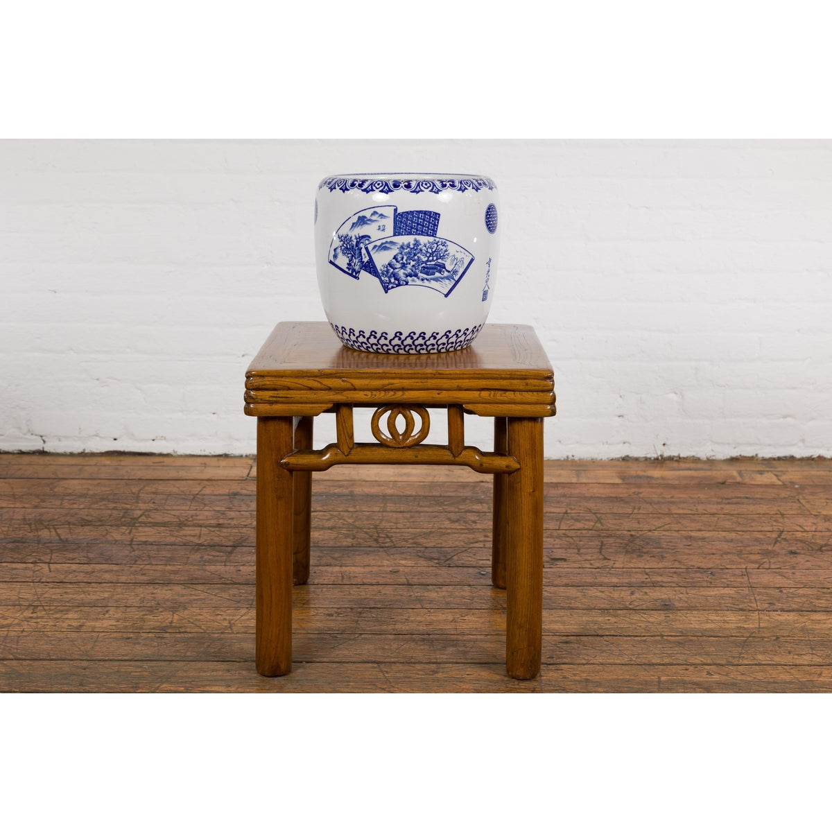 Blue and White Porcelain Planter with Hand Painted Landscape-6. Asian &amp; Chinese Furniture, Art, Antiques, Vintage Home Décor for sale at FEA Home