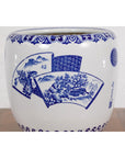 Blue and White Porcelain Planter with Hand Painted Landscape-8. Asian & Chinese Furniture, Art, Antiques, Vintage Home Décor for sale at FEA Home