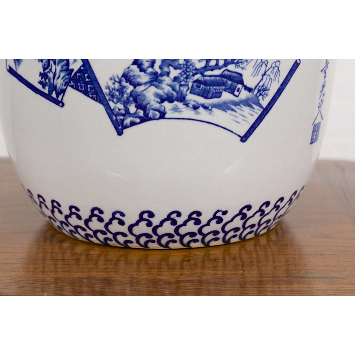 Blue and White Porcelain Planter with Hand Painted Landscape-9. Asian &amp; Chinese Furniture, Art, Antiques, Vintage Home Décor for sale at FEA Home