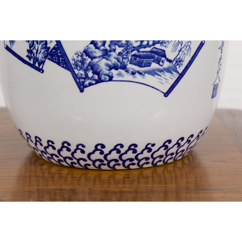 Blue and White Porcelain Planter with Hand Painted Landscape-YN7913-9. Asian & Chinese Furniture, Art, Antiques, Vintage Home Décor for sale at FEA Home