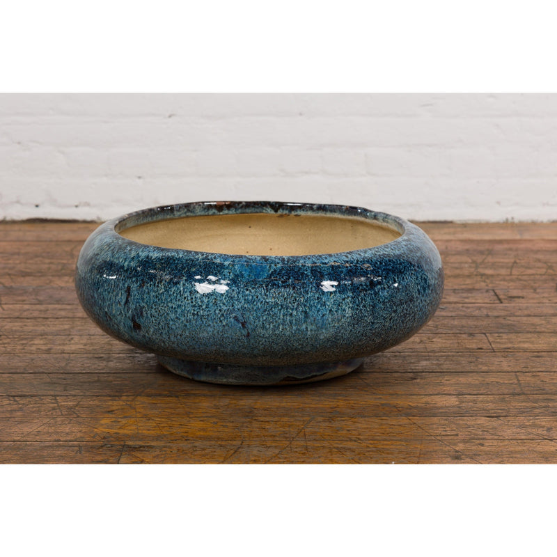 Chinese Vintage Blue Glaze Ceramic Planter-YN7915-3. Asian & Chinese Furniture, Art, Antiques, Vintage Home Décor for sale at FEA Home