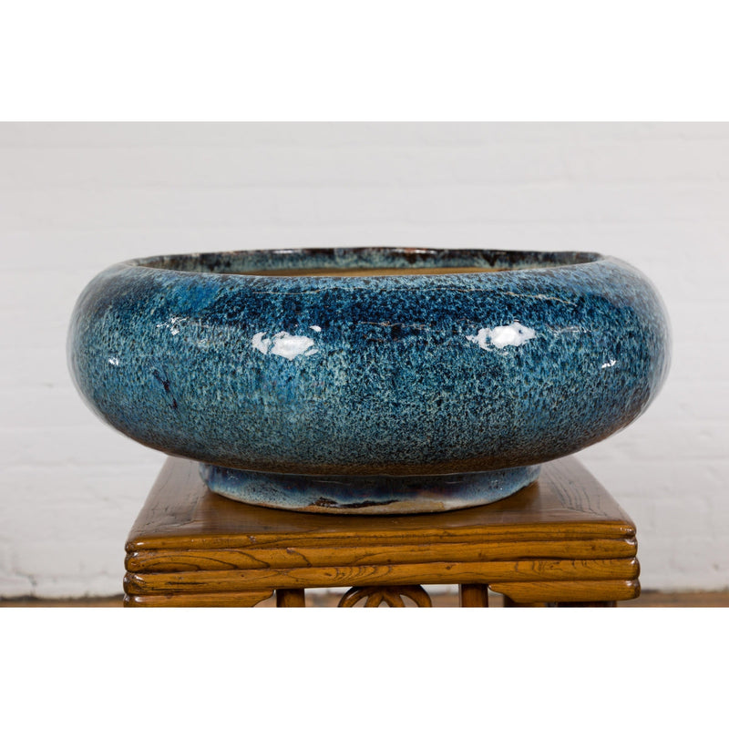 Chinese Vintage Blue Glaze Ceramic Planter-YN7915-5. Asian & Chinese Furniture, Art, Antiques, Vintage Home Décor for sale at FEA Home
