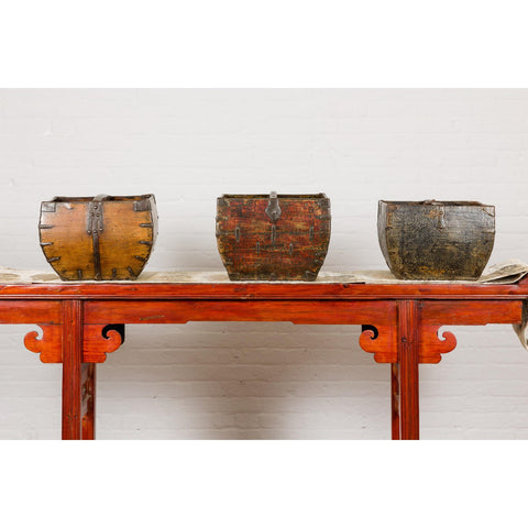 Wooden Rice Measure Baskets with Handles and Metal Accents, Sold Each-YN7917 ABC-11. Asian & Chinese Furniture, Art, Antiques, Vintage Home Décor for sale at FEA Home
