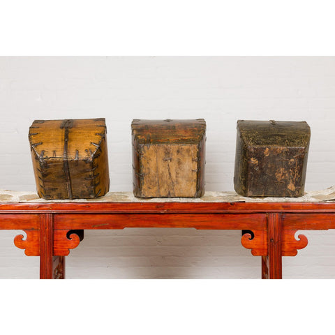Wooden Rice Measure Baskets with Handles and Metal Accents, Sold Each-YN7917 ABC-13. Asian & Chinese Furniture, Art, Antiques, Vintage Home Décor for sale at FEA Home