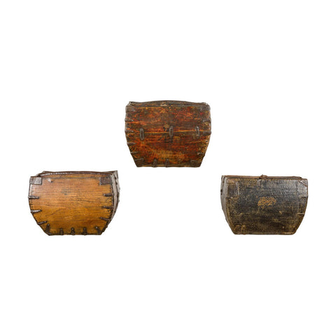 Wooden Rice Measure Baskets with Handles and Metal Accents, Sold Each-YN7917 ABC-14. Asian & Chinese Furniture, Art, Antiques, Vintage Home Décor for sale at FEA Home