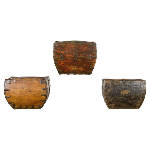 Wooden Rice Measure Baskets with Handles and Metal Accents, Sold Each-YN7917 ABC-1. Asian & Chinese Furniture, Art, Antiques, Vintage Home Décor for sale at FEA Home