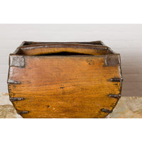 Wooden Rice Measure Baskets with Handles and Metal Accents, Sold Each