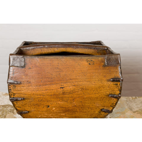 Wooden Rice Measure Baskets with Handles and Metal Accents, Sold Each-YN7917 ABC-7. Asian & Chinese Furniture, Art, Antiques, Vintage Home Décor for sale at FEA Home