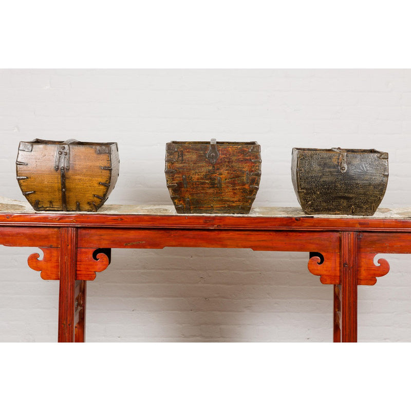 Wooden Rice Measure Baskets with Handles and Metal Accents, Sold Each-YN7917 ABC-9. Asian & Chinese Furniture, Art, Antiques, Vintage Home Décor for sale at FEA Home