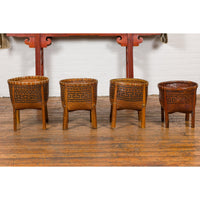 Brown Woven Rattan Baskets With Friezes on Raised Legs