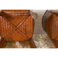 Brown Woven Rattan Baskets With Friezes on Raised Legs