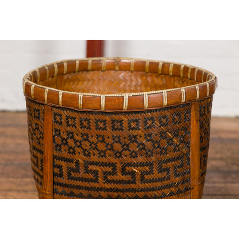 Brown Woven Rattan Baskets With Friezes on Raised Legs-9. Asian & Chinese Furniture, Art, Antiques, Vintage Home Décor for sale at FEA Home