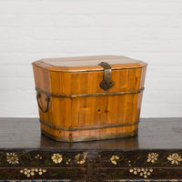 Late Qing Dynasty Wood and Brass Lidded Box with Lateral Handles