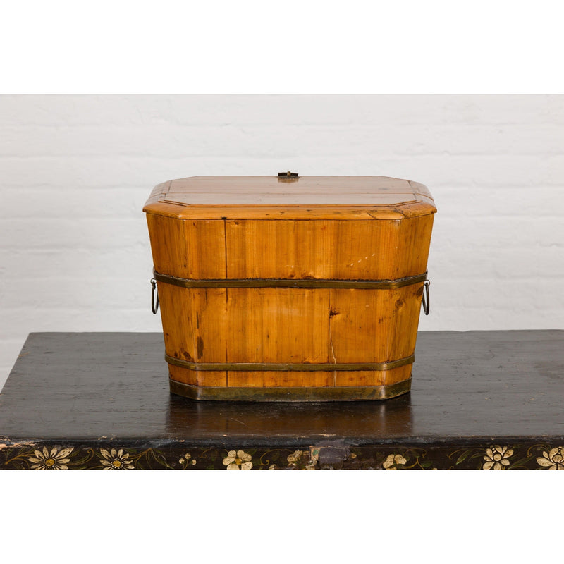 Late Qing Dynasty Wood and Brass Lidded Box with Lateral Handles-YN7929-16. Asian & Chinese Furniture, Art, Antiques, Vintage Home Décor for sale at FEA Home