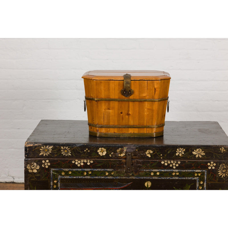 Late Qing Dynasty Wood and Brass Lidded Box with Lateral Handles-YN7929-3. Asian & Chinese Furniture, Art, Antiques, Vintage Home Décor for sale at FEA Home