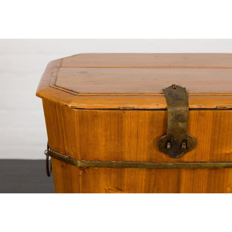 Late Qing Dynasty Wood and Brass Lidded Box with Lateral Handles-YN7929-7. Asian & Chinese Furniture, Art, Antiques, Vintage Home Décor for sale at FEA Home