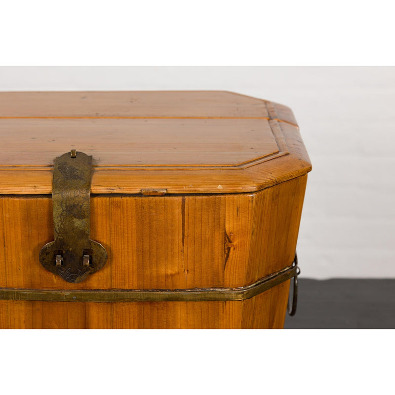 Late Qing Dynasty Wood and Brass Lidded Box with Lateral Handles-YN7929-8. Asian & Chinese Furniture, Art, Antiques, Vintage Home Décor for sale at FEA Home