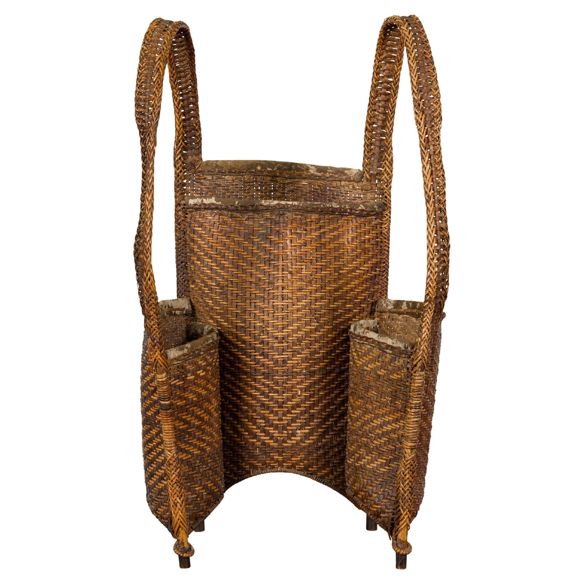 19th Century Tribal Handwoven Rattan Backpack with Inner Pockets-1. Asian & Chinese Furniture, Art, Antiques, Vintage Home Décor for sale at FEA Home
