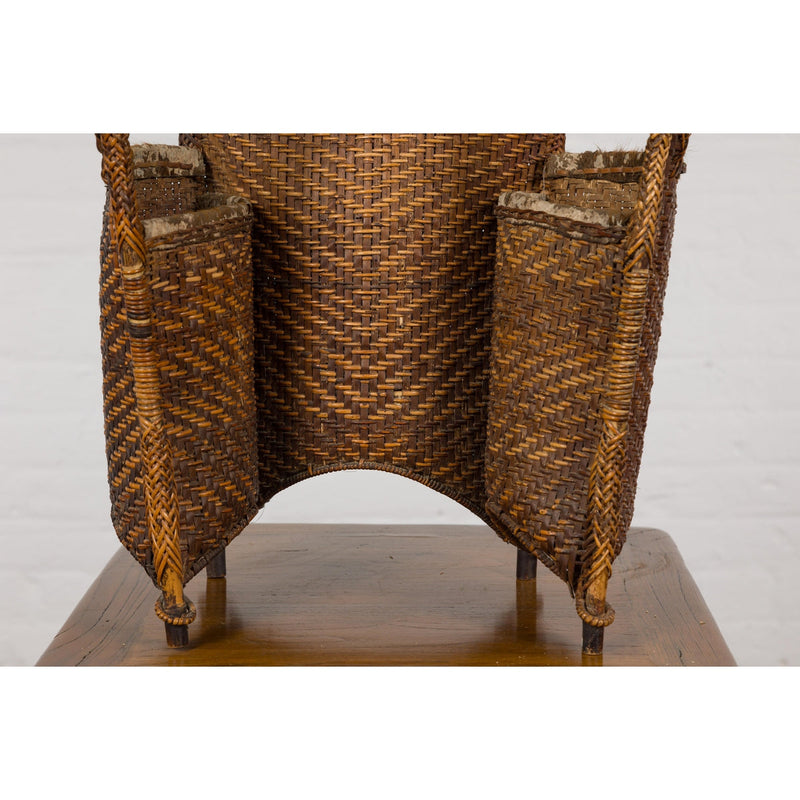 19th Century Tribal Handwoven Rattan Backpack with Inner Pockets-YN7935-11. Asian & Chinese Furniture, Art, Antiques, Vintage Home Décor for sale at FEA Home