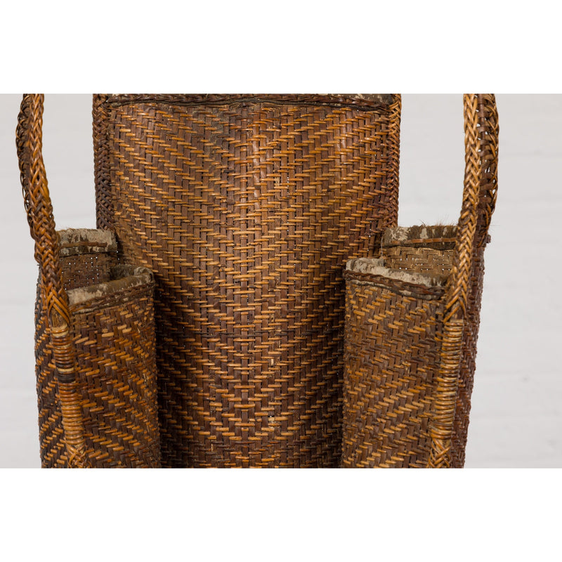 19th Century Tribal Handwoven Rattan Backpack with Inner Pockets-YN7935-12. Asian & Chinese Furniture, Art, Antiques, Vintage Home Décor for sale at FEA Home