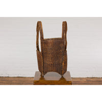19th Century Tribal Handwoven Rattan Backpack with Inner Pockets