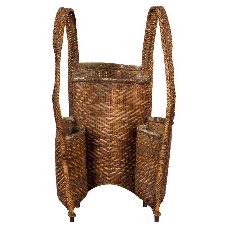 19th Century Tribal Handwoven Rattan Backpack with Inner Pockets-YN7935-1. Asian & Chinese Furniture, Art, Antiques, Vintage Home Décor for sale at FEA Home