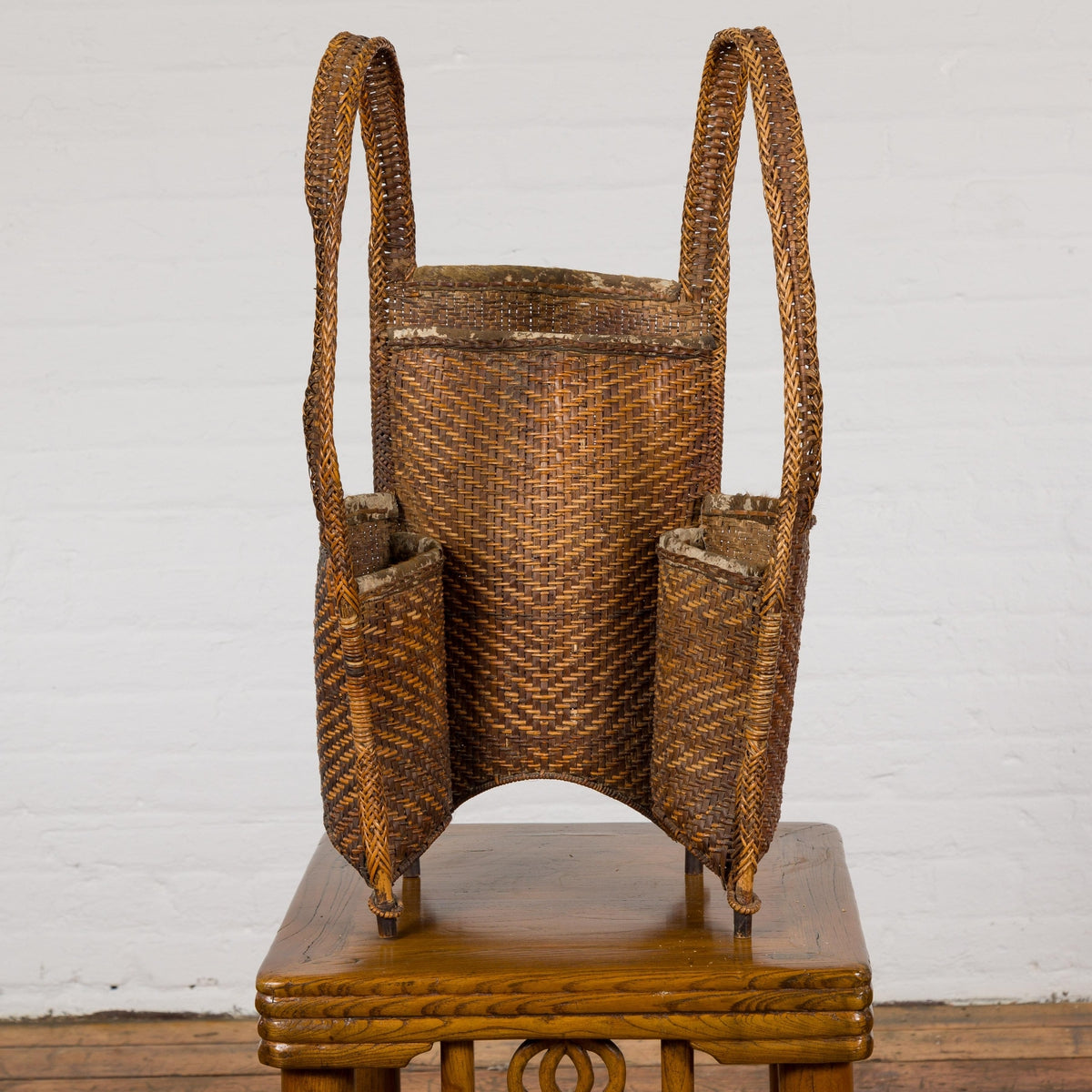1900s Backpack 19th Century Handwoven Rattan Backpack with Inner Pockets | FEA Home