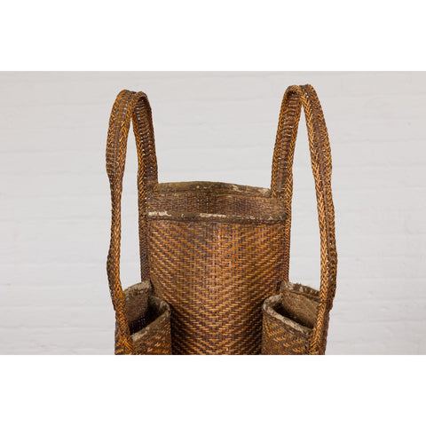 19th Century Tribal Handwoven Rattan Backpack with Inner Pockets-YN7935-5. Asian & Chinese Furniture, Art, Antiques, Vintage Home Décor for sale at FEA Home