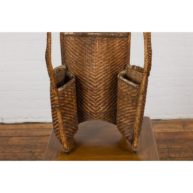 19th Century Tribal Handwoven Rattan Backpack with Inner Pockets-YN7935-6. Asian & Chinese Furniture, Art, Antiques, Vintage Home Décor for sale at FEA Home