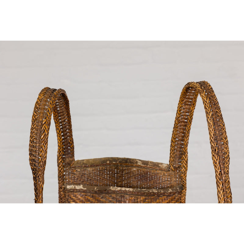 19th Century Tribal Handwoven Rattan Backpack with Inner Pockets-YN7935-7. Asian & Chinese Furniture, Art, Antiques, Vintage Home Décor for sale at FEA Home