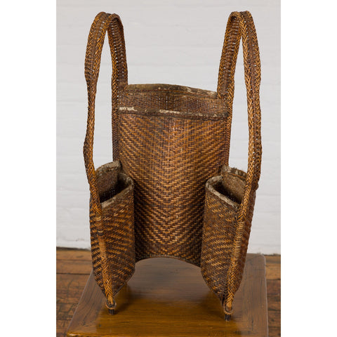 19th Century Tribal Handwoven Rattan Backpack with Inner Pockets-YN7935-8. Asian & Chinese Furniture, Art, Antiques, Vintage Home Décor for sale at FEA Home