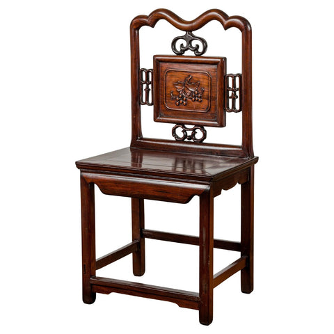 Qing Dynasty Period Rosewood Side Chair with Carved Splat and Grapevine Motif-YN7936-1. Asian & Chinese Furniture, Art, Antiques, Vintage Home Décor for sale at FEA Home