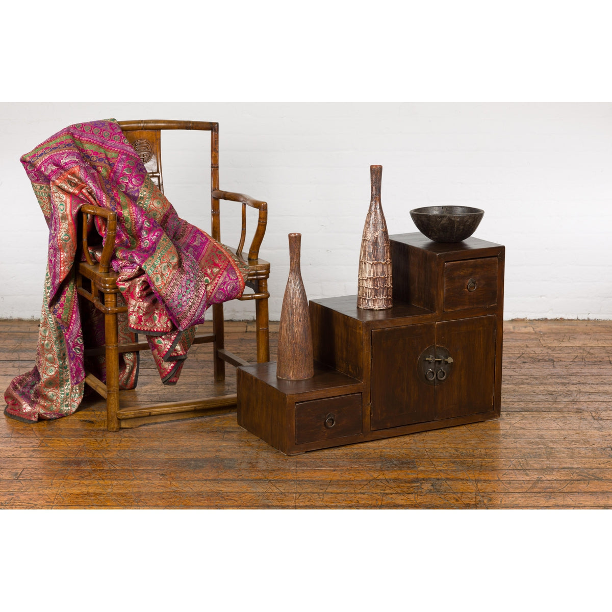 Vintage Tansu Staircase Side Cabinet-4. Asian &amp; Chinese Furniture, Art, Antiques, Vintage Home Décor for sale at FEA Home