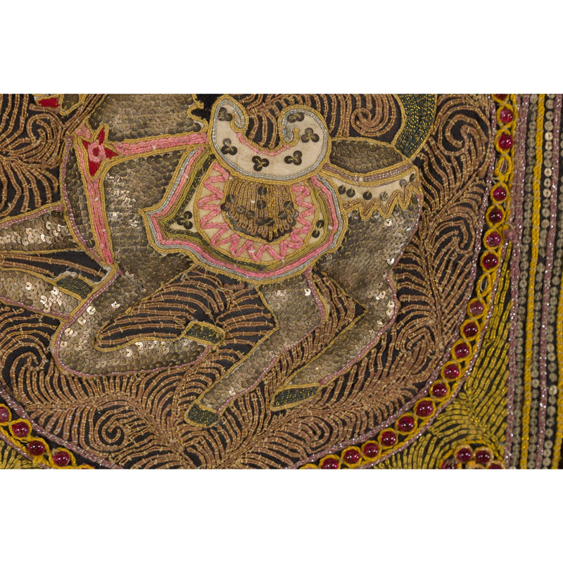 Embroidered Kalaga Gold and Red Tapestry with Horse, Elephant and Sequins-YN7940-11. Asian & Chinese Furniture, Art, Antiques, Vintage Home Décor for sale at FEA Home