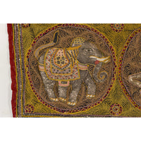 Embroidered Kalaga Gold and Red Tapestry with Horse, Elephant and Sequins-YN7940-3. Asian & Chinese Furniture, Art, Antiques, Vintage Home Décor for sale at FEA Home