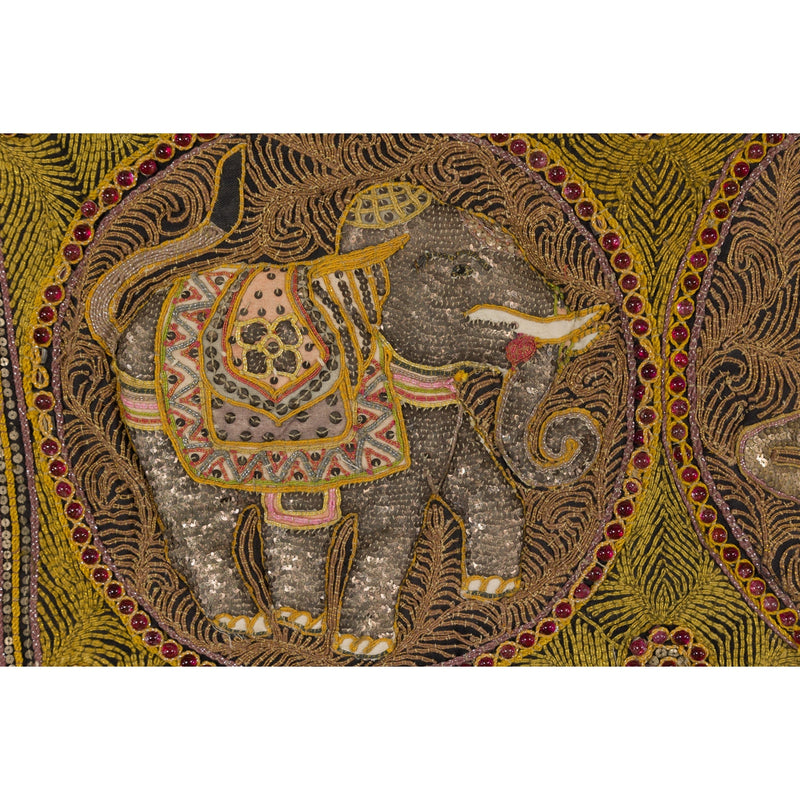 Embroidered Kalaga Gold and Red Tapestry with Horse, Elephant and Sequins-YN7940-5. Asian & Chinese Furniture, Art, Antiques, Vintage Home Décor for sale at FEA Home