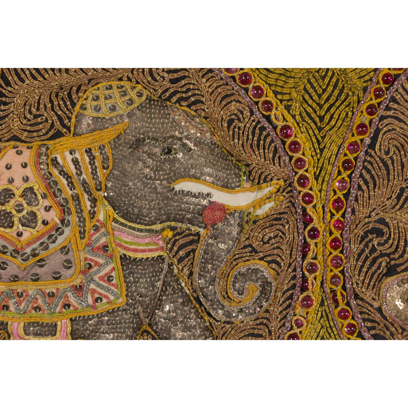 Embroidered Kalaga Gold and Red Tapestry with Horse, Elephant and Sequins-YN7940-6. Asian & Chinese Furniture, Art, Antiques, Vintage Home Décor for sale at FEA Home