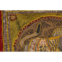 Embroidered Kalaga Gold and Red Tapestry with Horse, Elephant and Sequins