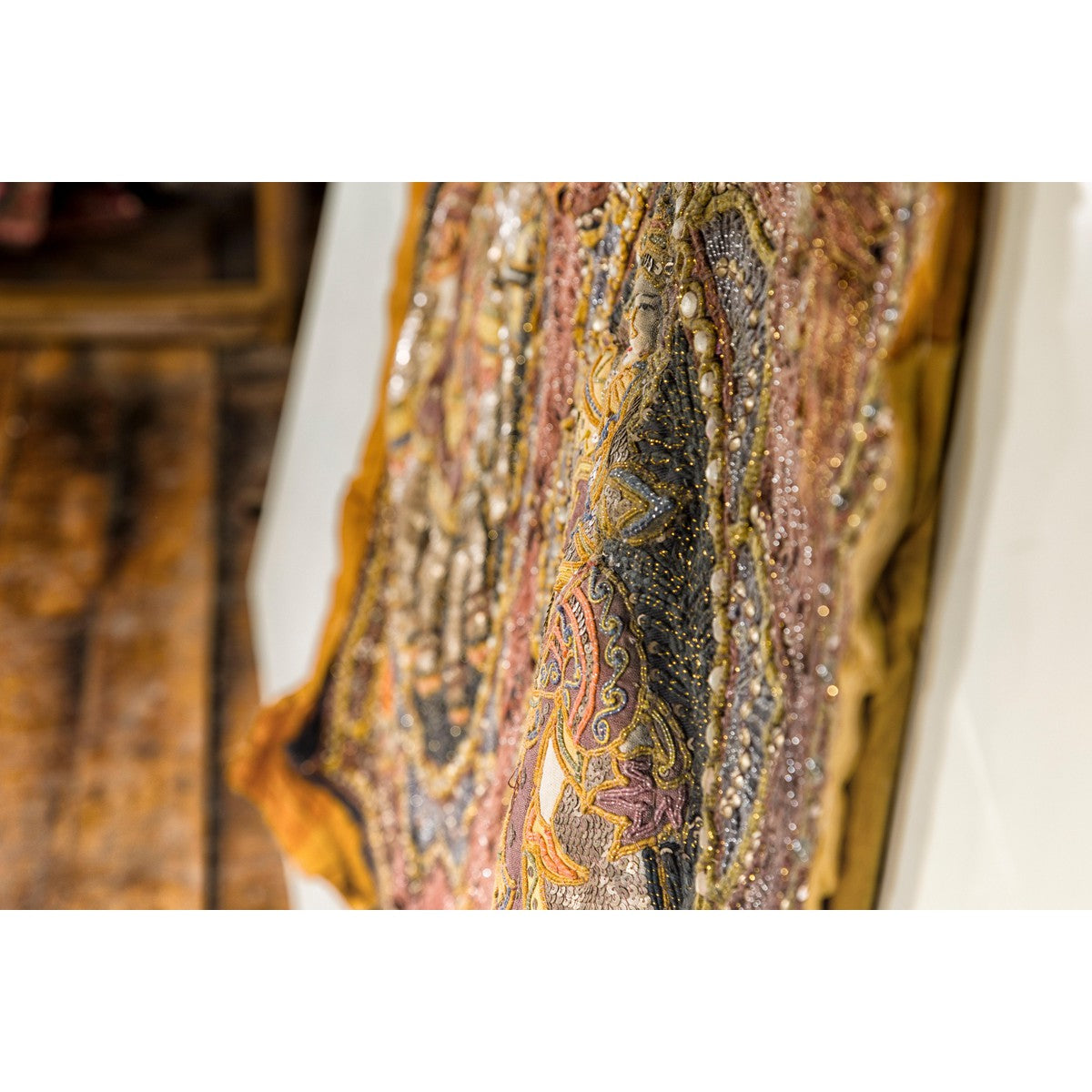 Kalaga 19th Century Tapestry with Stones, Sequins and Colorful Thread-14. Asian &amp; Chinese Furniture, Art, Antiques, Vintage Home Décor for sale at FEA Home